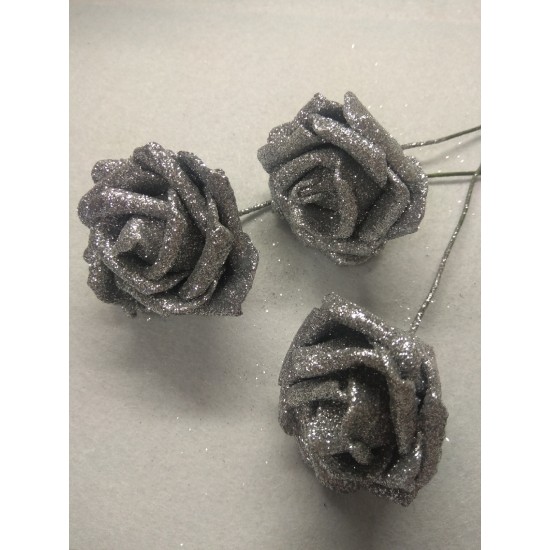 Цветы из фоамирана с глиттером (цв. серебро) 6см,  цена за 1 шт